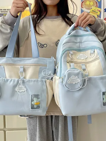 Süßer Kawaii Schulrucksack-Set für Mädchen Nylon Wasserdichter Mini-Rucksack Ins Style Student Zweiteiliger Rucksack für Reisen College
