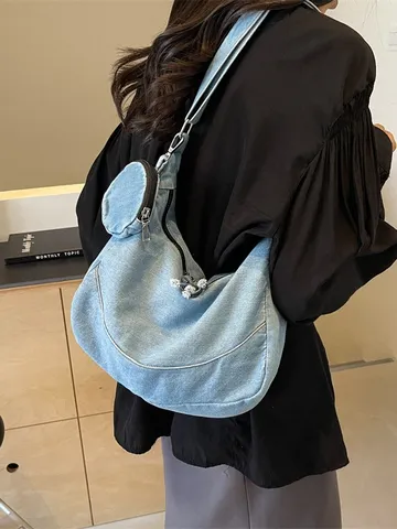 Women's Casual Denim Crossbody Bag Casual Hobo Shoulder Bag Small Daily Handbag With Small Coin Purse Pocket