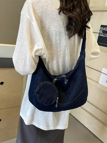 Women's Casual Denim Crossbody Bag Casual Hobo Shoulder Bag Small Daily Handbag With Small Coin Purse Pocket