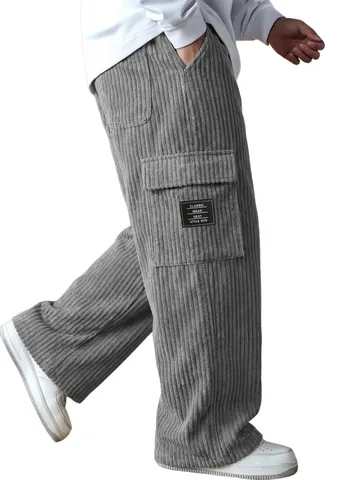 Pantalón Cargo de Pana con Rayas Retro Americano para Hombre Pantalón Casual Recto Holgado Con Bolsillos Suave Cómodo para Uso Diario