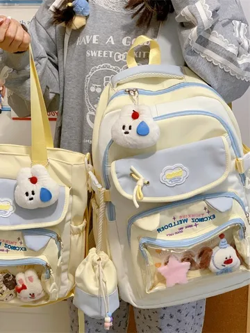 Preppy Farbblock Nylon Schultasche Für Mädchen Süße Ita Tasche Gymnasium Schüler Große Kapazität Rucksack