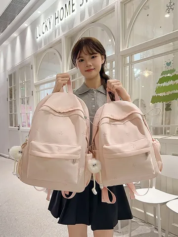 Japanischer Ins Süße Bonbonfarben Schleife Rucksack Für Jugendliche Schule Leichter Nylon Daypack Große Kleine Größen Band Bestickte Rucksäcke