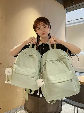 Japanischer Ins Süße Bonbonfarben Schleife Rucksack Für Jugendliche Schule Leichter Nylon Daypack Große Kleine Größen Band Bestickte Rucksäcke