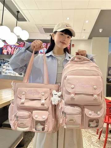 Große Kapazität Nylon Schulrucksack Für Teenager Mädchen Preppy Stil Niedliche Multi-Pocket Laptoptasche Süße Studenten Rucksack