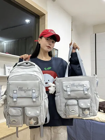 Große Kapazität Nylon Schulrucksack Für Teenager Mädchen Preppy Stil Niedliche Multi-Pocket Laptoptasche Süße Studenten Rucksack
