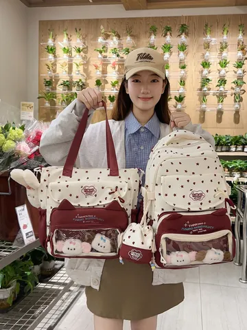 Kawaii Japanischer Ita Bag Schulrucksack für Mädchen Süßer Stern Herz Bedruckter Rucksack mit Großer Kapazität Nylon Set