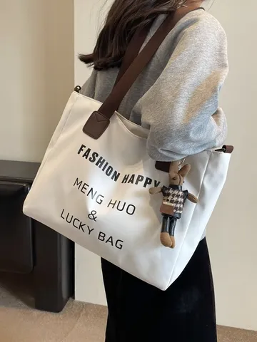 Damen Canvas Tragetasche Mit Großer Kapazität Lässige Schultertasche Mit Buchstabenaufdruck Student Schultasche Umhängetasche