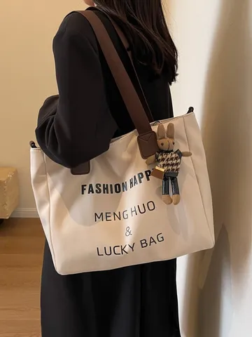 Damen Canvas Tragetasche Mit Großer Kapazität Lässige Schultertasche Mit Buchstabenaufdruck Student Schultasche Umhängetasche