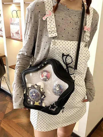 Japanese Style Cute Star Shape Ita Bag PU Leather Transparent PVC Mini Backpack Crossbody Bag Women Anime Badge Display Bag
