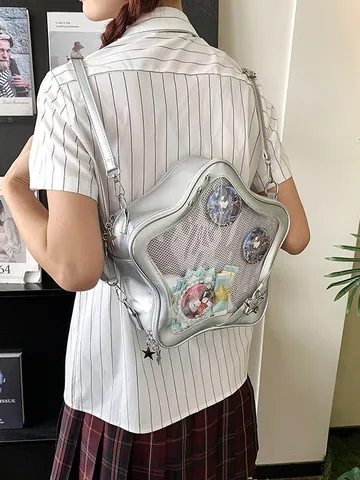 Japanese Style Cute Star Shape Ita Bag PU Leather Transparent PVC Mini Backpack Crossbody Bag Women Anime Badge Display Bag