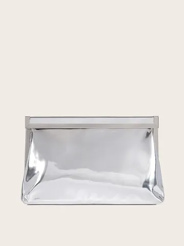 Modischer Westlicher Stil Damen Abendtasche Glänzendes PU Leder Clutch Metallischer Rand Harter Rahmen Umhängetasche Mit Kettenriemen Für Bankett Party