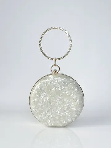 Damen Runde Acryl Abendtasche Muschelmuster Strass Rundgriff Metallrahmen Box Clutch Für Hochzeitsfeier Bankett