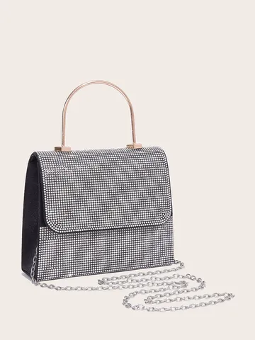 Elegante Strass Abendtasche Luxuriöse Polyester Clutch Handtasche Mit Metallgriff Kette Schultergurt Für Hochzeit Bankett Party Damen