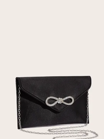 Elegante Satin Abendtasche Clutch Für Damen Schleife Strass Umschlagtasche Bankett Schultertasche Mit Kette Schmuck