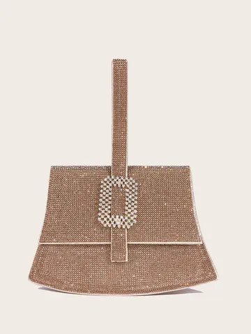 Damen Full Strass Abendtasche Funkelnde Kristallquadratschnalle Handtasche Elegante Klappe Umhängetasche Für Hochzeitsfeier