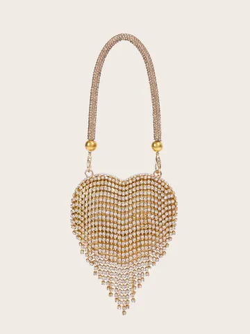 Strass Herz Abendtasche Luxus Polyester Box Handtasche Kette Schulter Umhängetasche Für Damen Hochzeit Party