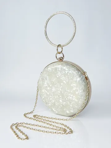 Damen Runde Acryl Abendtasche Muschelmuster Strass Rundgriff Metallrahmen Box Clutch Für Hochzeitsfeier Bankett