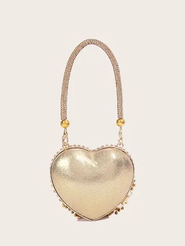 Strass Herz Abendtasche Luxus Polyester Box Handtasche Kette Schulter Umhängetasche Für Damen Hochzeit Party