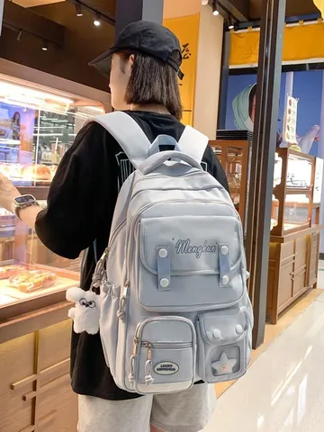 Koreanische Akademie Stil Mehrfachfach Rucksack Für Damen Große Kapazität Schultasche Mit Anhängern Wasserdicht Nylon Studenten Rucksack