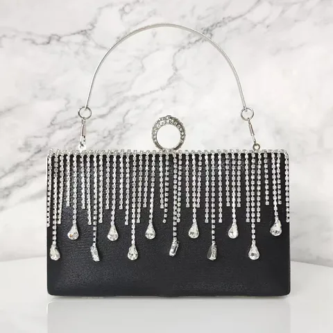 Damen Luxus Strass Quaste Abendtasche Glitzer Clutch Handtasche Party Bankett Kettentasche Mit Metallgriff