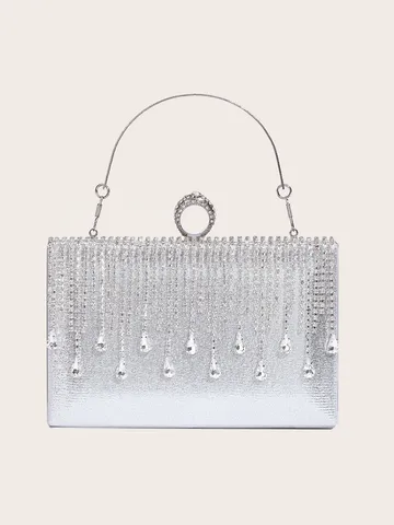 Elegant Rhinestone Evening Clutch Bag For Women Glitter Fiber Chain Tassel Shoulder Purse Banquet Party Handbag