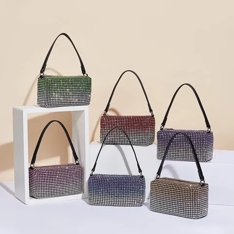 Damen Luxuriöse Strass Farbverlauf Abendtasche Glänzende Kristall Party Clutch Handtasche Mit Kettenschultergurt Partyzubehör