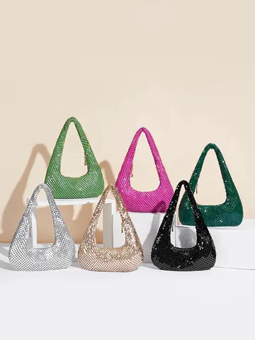 Trendige Aluminium Pailletten Schulter Unterarmtasche Damen Mode Euro-Amerikanischen Stil Glitzer Mesh Abend Hobo Handtasche Für Party Bankett