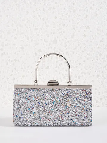 Damen Elegant Pailletten Abendtasche Glänzende Bankett Clutch Mit Metallgriff Kettengurt Vielseitige Party Handtasche