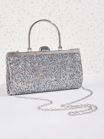 Damen Elegant Pailletten Abendtasche Glänzende Bankett Clutch Mit Metallgriff Kettengurt Vielseitige Party Handtasche