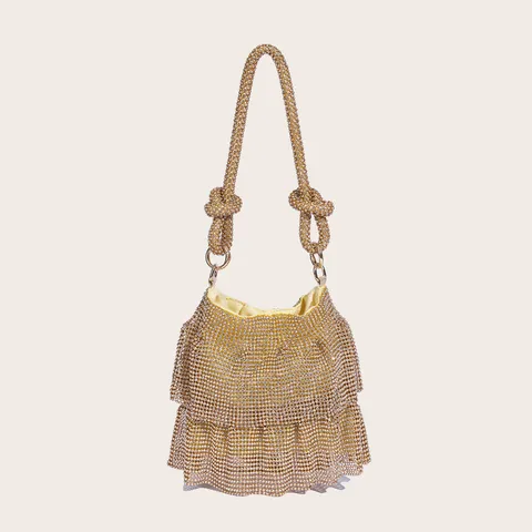Dames Luxe Strass Avondtas Glinsterende Tassel Handtas Elegantie Ketting Schouder Emmertas Voor Feest Dans Bruiloft