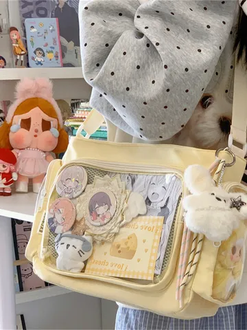 Japanische Preppy Ita Bag Mit Klarem Fenster Für Abzeichen Süße Ins Mädchen Leichte Umhängetasche Tägliche Quadratische Tasche