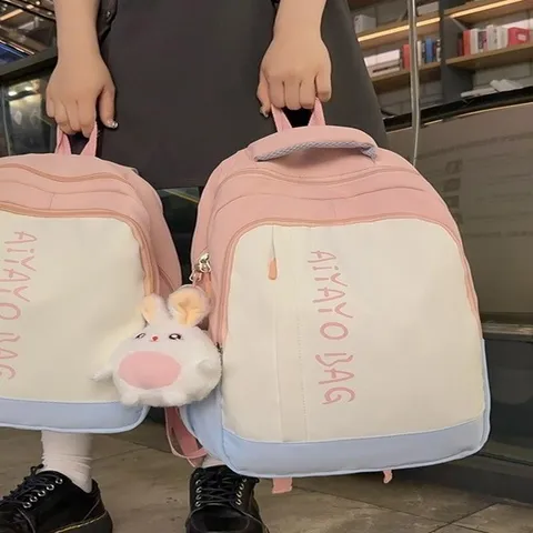 Frischer Farbblock Nylon Rucksack Für Studenten Süßer Wasserdichter Schul Reise Rucksack Freizeit Tagesrucksack Für Damen