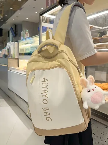 Frischer Farbblock Nylon Rucksack Für Studenten Süßer Wasserdichter Schul Reise Rucksack Freizeit Tagesrucksack Für Damen