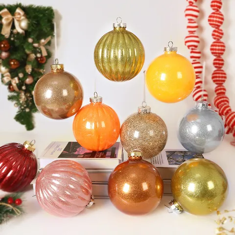 Bolas de Navidad de PET Grandes Con Purpurina Y Rayas Verticales Bolas Colgantes para Árbol de Navidad Centro Comercial Escaparate Decoraciones de Navidad