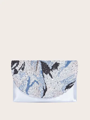 Damen Mode Abendtasche Elegant Pailletten Patchwork Umschlag Clutch Polyester Satin Klappe Schulter Umhängetasche Für Party Bankett