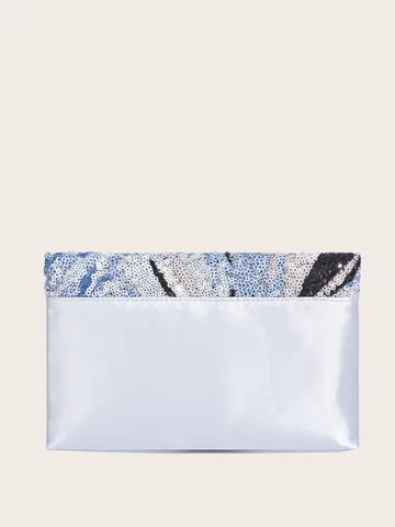 Damen Mode Abendtasche Elegant Pailletten Patchwork Umschlag Clutch Polyester Satin Klappe Schulter Umhängetasche Für Party Bankett