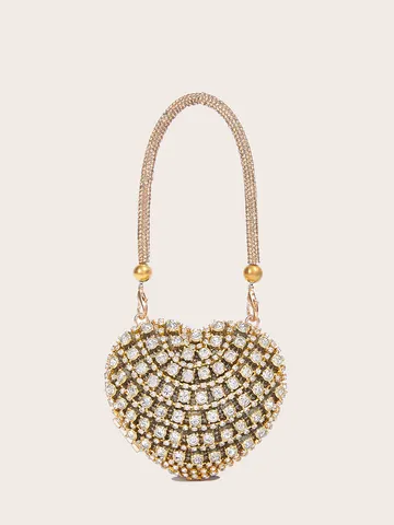 Vintage Herzförmige Abendtasche Mit Strass Für Damen Mini Lippenstift Tasche Mit Kette Luxus Party Bankett Handtasche