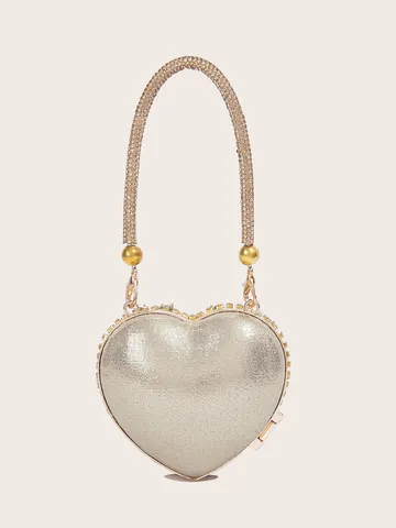 Vintage Herzförmige Abendtasche Mit Strass Für Damen Mini Lippenstift Tasche Mit Kette Luxus Party Bankett Handtasche