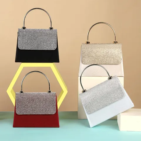 Luxus Strass Besetzt Satin Abendtasche Für Damen Metallringgriff Hochzeit Party Clutch Handtasche Abnehmbare Kette Umhängetasche