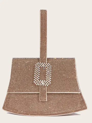 Damen Full Strass Abendtasche Funkelnde Kristallquadratschnalle Handtasche Elegante Klappe Umhängetasche Für Hochzeitsfeier