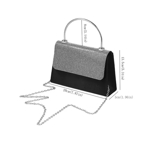Luxus Strass Besetzt Satin Abendtasche Für Damen Metallringgriff Hochzeit Party Clutch Handtasche Abnehmbare Kette Umhängetasche