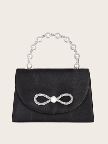 Elegante Satin Abendtasche Für Damen Strass Schleife Schultertasche Künstliche Perle Griff Party Hochzeit Kette Handtasche