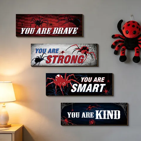 Inspirational Spider Theme Wooden Wall Plaques Boys Bedroom Decor Poplar Wood Motivational Quotes Wall Art Kids Room Decoration