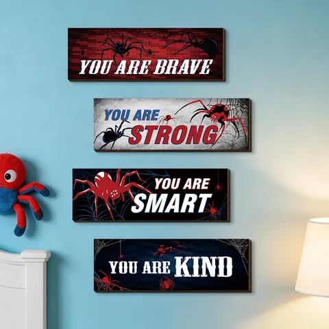 Inspirational Spider Theme Wooden Wall Plaques Boys Bedroom Decor Poplar Wood Motivational Quotes Wall Art Kids Room Decoration