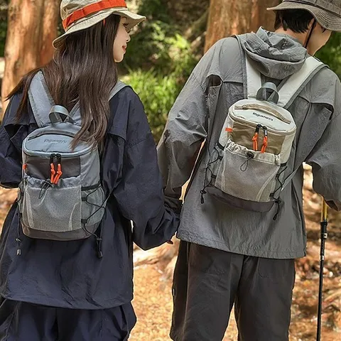 Nylon Wasserabweisender Rucksack Mit Kordelzug Casual Farbblock Outdoor Reisen Wandern Rucksack Mit Netztasche Für Herren Damen