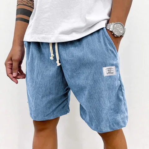 Men's Casual Corduroy Shorts Loose Fit Drawstring Five-Point Pants Streetwear Solid Color Breathable Shorts With Pockets For Summer