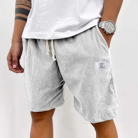 Men's Casual Corduroy Shorts Loose Fit Drawstring Five-Point Pants Streetwear Solid Color Breathable Shorts With Pockets For Summer