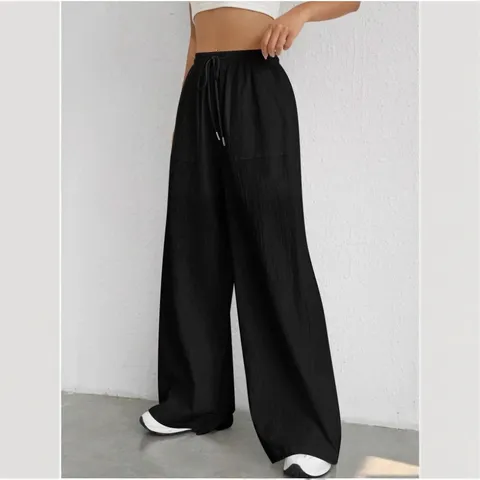 Pantaloni Casual da Donna Tinta Unita Con Coulisse Vita Alta Dritti a Campana Con Tasche Pantaloni Larghi in Poliestere per Uso Quotidiano Vacanza