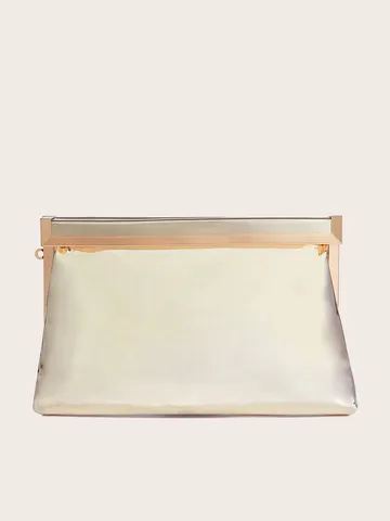 Modischer Westlicher Stil Damen Abendtasche Glänzendes PU Leder Clutch Metallischer Rand Harter Rahmen Umhängetasche Mit Kettenriemen Für Bankett Party