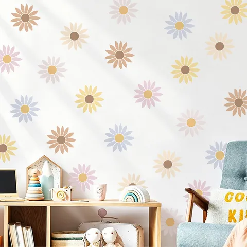 Bohemian Daisy Flower Αυτοκόλλητα Τοίχου PVC Αυτοκόλλητα Πολύχρωμα Floral Decals για Κορίτσια Κρεβατοκάμαρα Ντουλάπα Παιδικό Δωμάτιο Διακόσμηση DIY